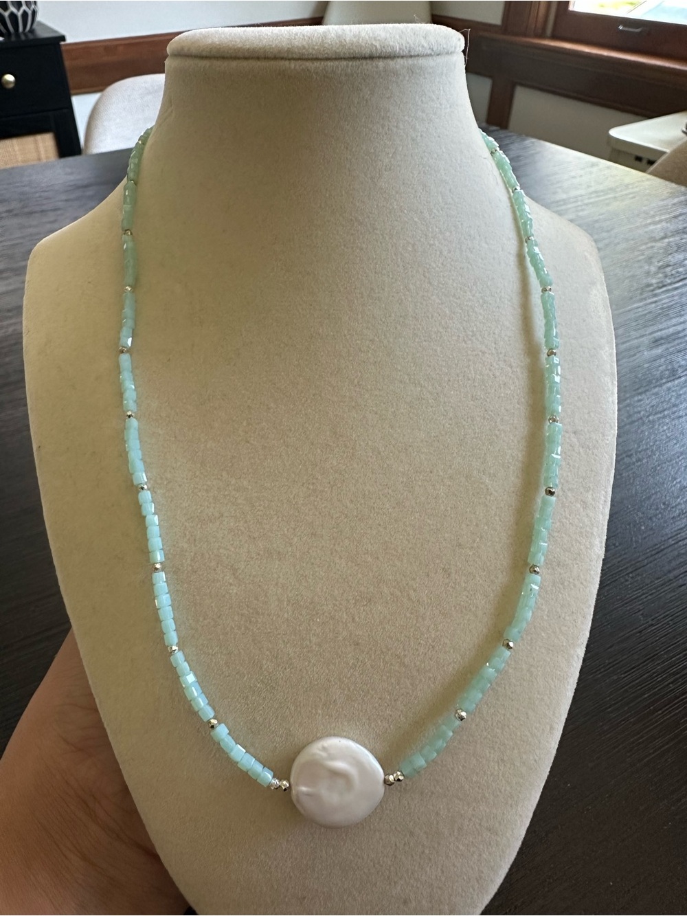 Handmade Freshwater Pearl Pendant Beaded Necklace | Boho Coastal Summer Gift